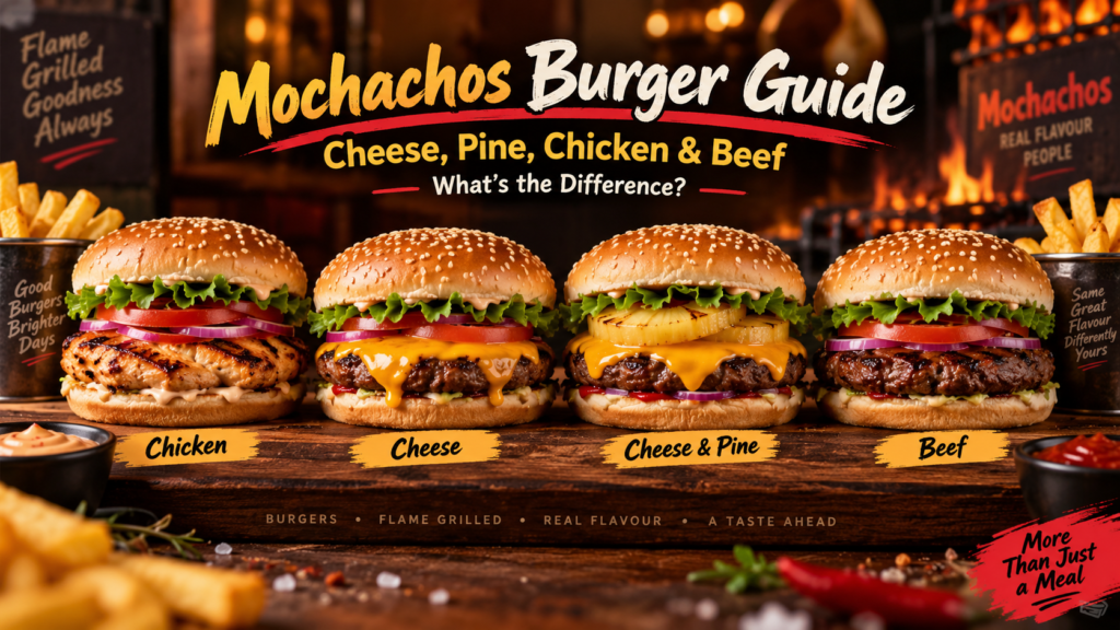 Cheese, Pine, Chicken & Beef Burgers at Mochachos What's the Difference Between Each One